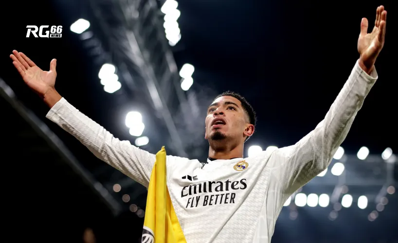 Jude Bellingham ăn mừng sau khi ghi bàn thắng quyết định thứ ba cho Real Madrid.