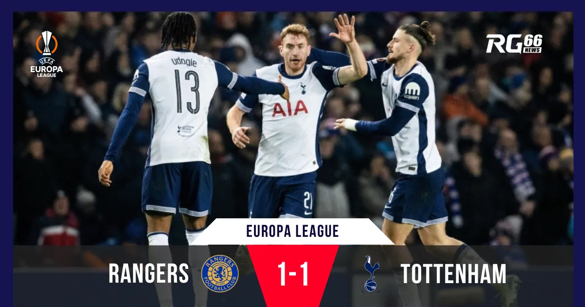 Kulusevski cứu Spurs, chia điểm với Rangers tại Europa League
