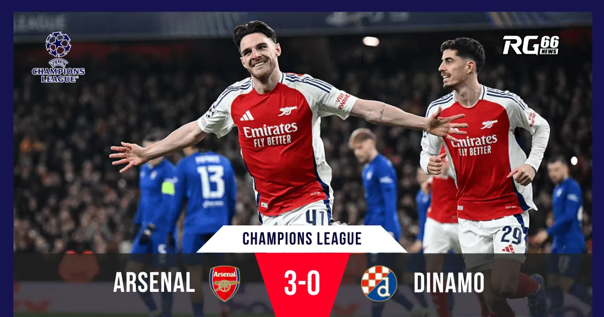 Arsenal tiến gần vòng knock-out sau chiến thắng trước Dinamo