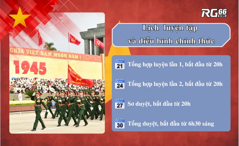 Lịch trình luyện tập và diễu binh chính thức cho đại lễ kỷ niệm 80 năm