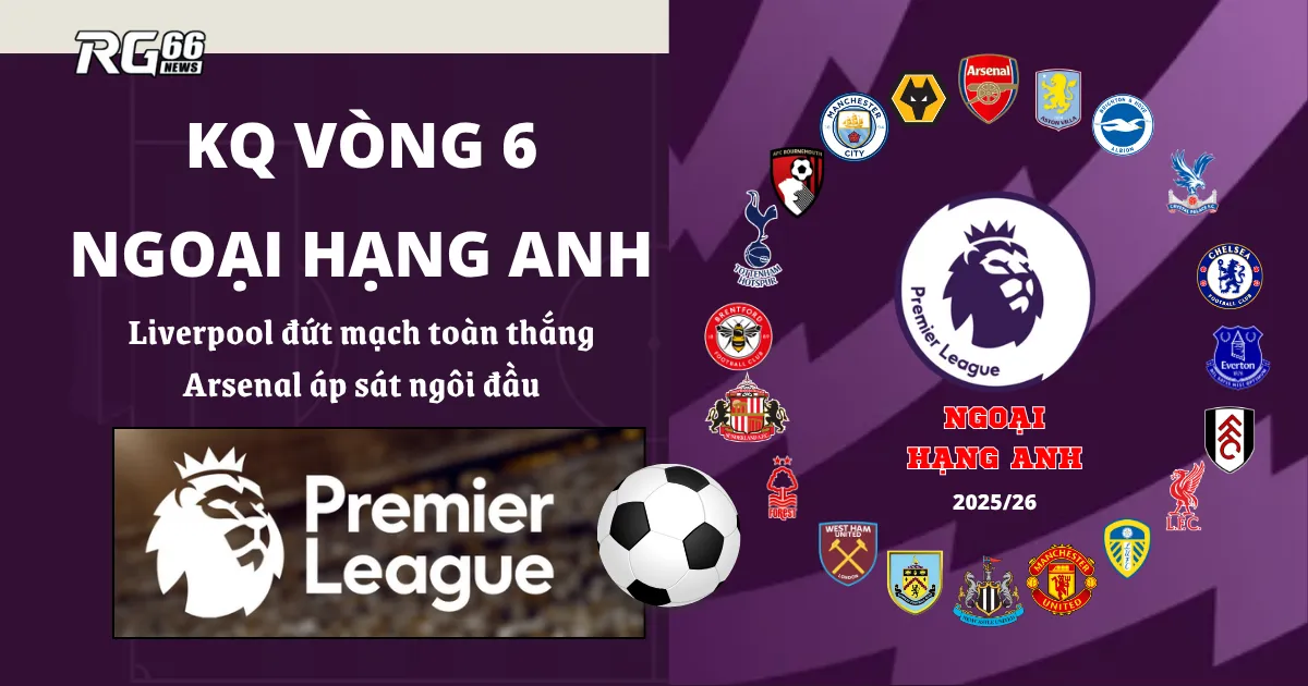 Kết quả Premier League vòng 6: Liverpool sảy chân, Arsenal bứt phá