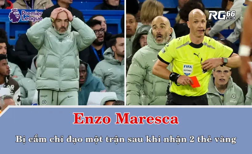 Enzo Maresca bị cấm chỉ đạo sau khi nhận 2 thẻ vàng trong trận gặp giữa Liverpool và Chelsea