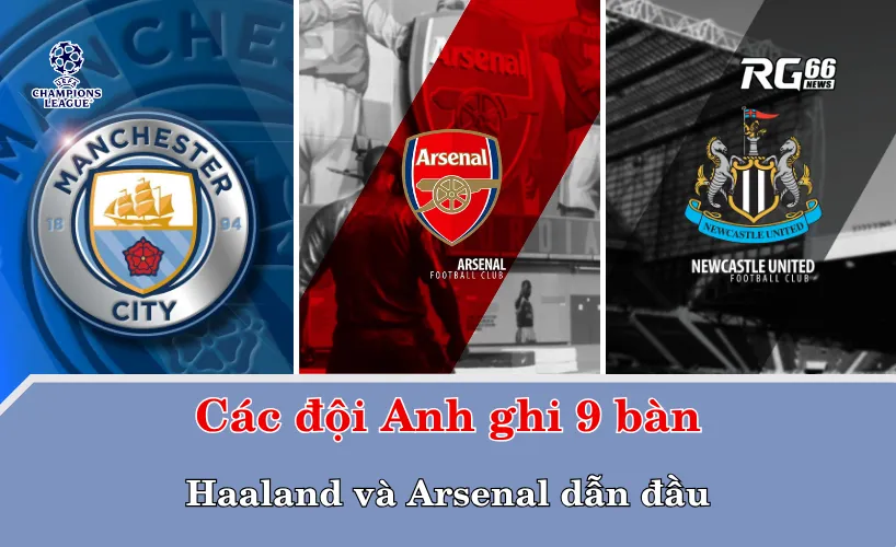 Các đội Anh ghi 9 bàn – Haaland và Arsenal dẫn đầu