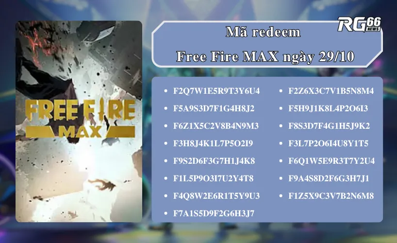 Mã đổi thưởng Free Fire MAX ngày 29/10