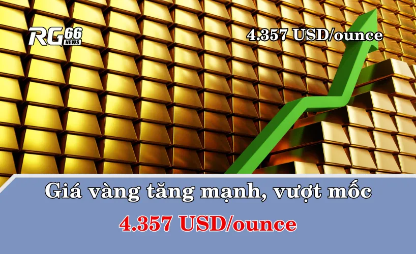 Giá vàng tăng mạnh, vượt mốc 4.357 USD/ounce