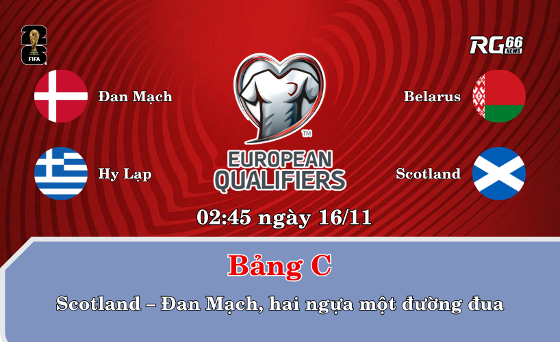 Bảng C: Scotland – Đan Mạch, hai ngựa một đường đua